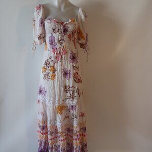 New W/Tags Womens Tina Demel "Tiana" Off White, Multi Floral Maxi Dress M
